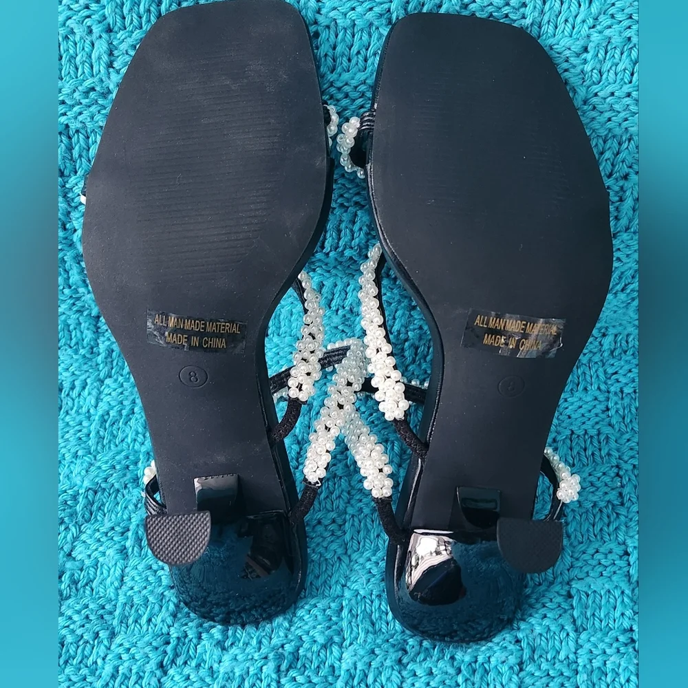 NEW IN BOX Canna Elegant Black Women's Heels with Pearl Detailing Size 8